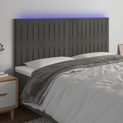 vidaXL LED posteljno vzglavje temno sivo 200x5x118/128 cm žamet