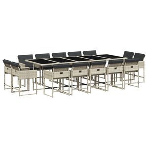 vidaXL Vrtna jedilna garnitura 15-delna z blazinami sv. siv poli ratan