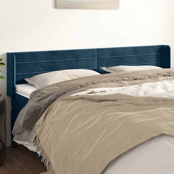 vidaXL Vzglavje z u&scaron;esi temno modro 183x16x78/88 cm žamet