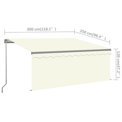 vidaXL Ročno zložljiva tenda s senčilom LED 3x2,5 m krem