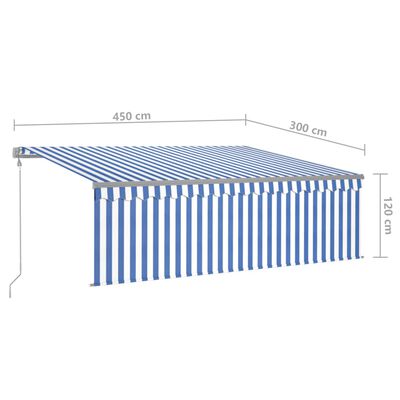 vidaXL Avtomatska tenda s senčilom LED + senzor 4,5x3 m modra in bela