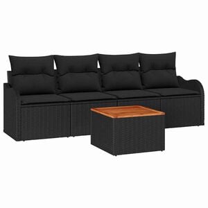 vidaXL Vrtna sedežna garnitura 5 kos 4-&Scaron;tevilo sedežev Črna poli ratan