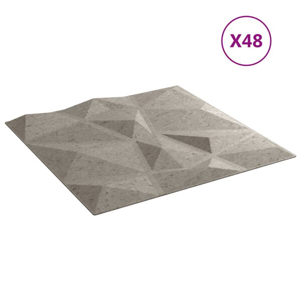 vidaXL Stenski paneli 48 kosov betonsko sivi 50x50 cm XPS 12m&sup2; diamant