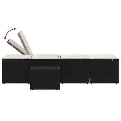 vidaXL Ležalnik 2 kosa z mizico črn poli ratan