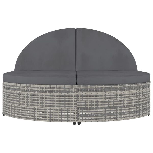 vidaXL Ležalnik za 2 osebi z blazinami poli ratan siv