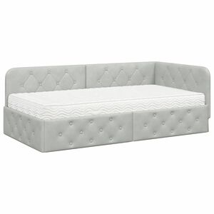 vidaXL Kotna postelja z vzmetnico Svetlo siva 90 x 200 cm Žamet