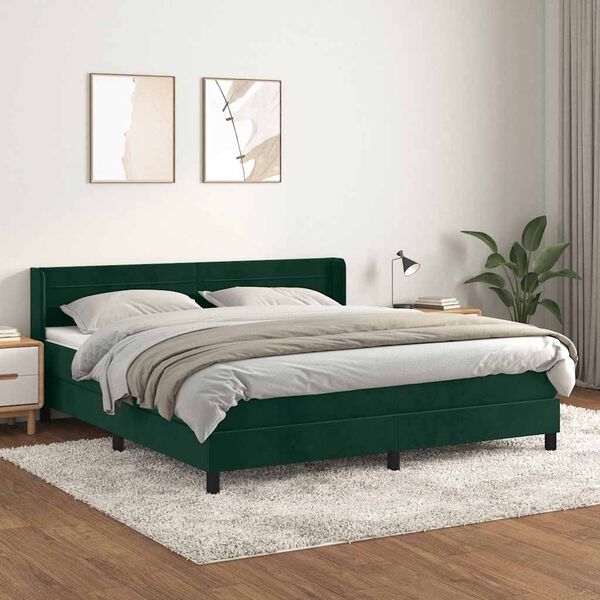 vidaXL Box spring postelja z vzmetnico temno zelena 180x200 cm žamet