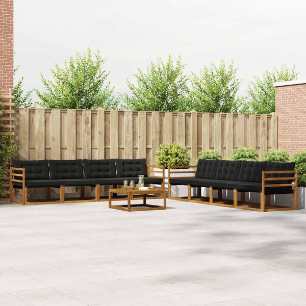 vidaXL Zunanja garnitura za sedenje z blazino 9 pcs Naravna in črna