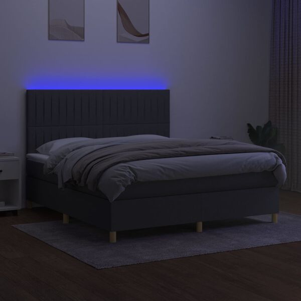vidaXL Box spring postelja z vzmetnico LED temno siva 160x200 cm blago
