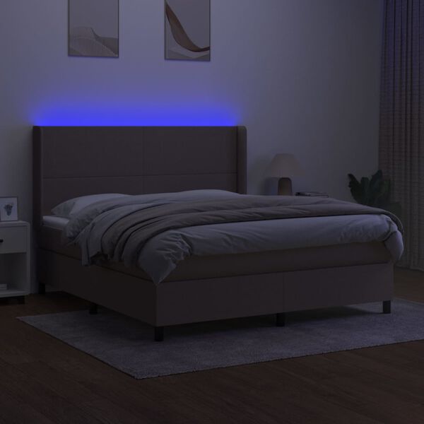 vidaXL Box spring postelja z vzmetnico LED taupe 180x200 cm blago