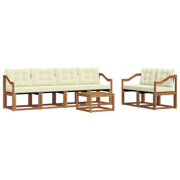 vidaXL Zunanja garnitura za sedenje z blazino 7 pcs Naravna in smetana