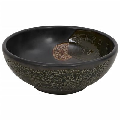 vidaXL Nadpultni umivalnik črn okrogel Φ41x14 cm keramika