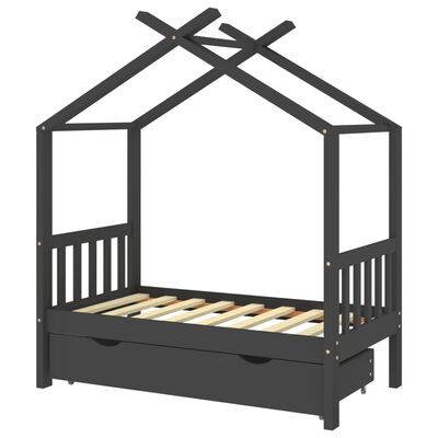vidaXL Otroški posteljni okvir s predalom temno siva borovina 70x140cm