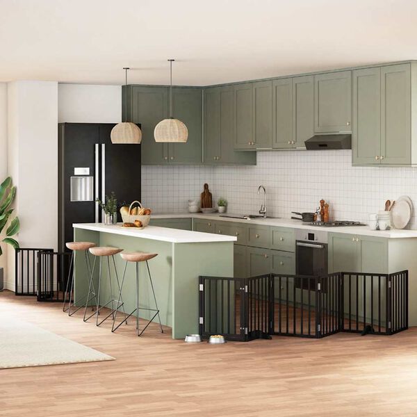 vidaXL Ograda za pse z vrati zložljiva 9 panelov črna 450 cm les