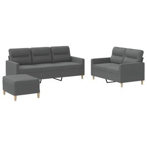 vidaXL Sedežna garnitura z blazinami 3-delna temno sivo blago