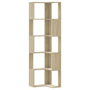 vidaXL Kotna knjižna omara 5-nadstropna sonoma hrast 50x50x179 cm