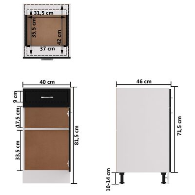 vidaXL Spodnja omarica s predalom črna 40x46x81,5 cm iverna plošča