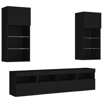 vidaXL Komplet TV omaric LED 5-delni črn inženirski les