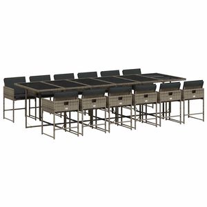 vidaXL Vrtna jedilna garnitura 13-delna z blazinami siv poli ratan