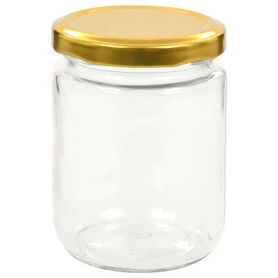 vidaXL Stekleni kozarci z zlatimi pokrovi 48 kosov 230 ml