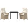 vidaXL Komplet za jedilnico v vrtu z blazino 3 pcs Bež poli ratan