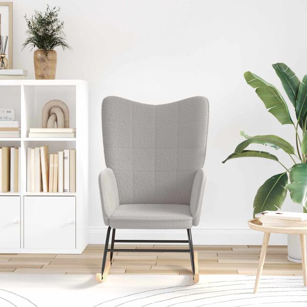 vidaXL Zibajoči stol Svetlo siva Sherpa tkanina