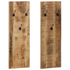 vidaXL Stenski obe&scaron;alnik za pla&scaron;če 2 kosa trden mangov les 36x110x3 cm