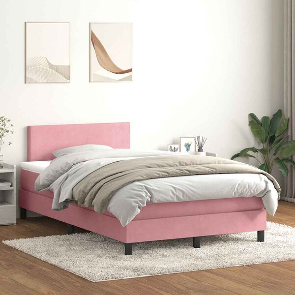 vidaXL Box Spring postelja z vzmetnico Pink 120x220 cm Velvet