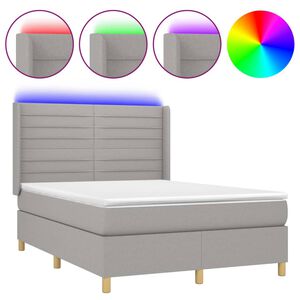 vidaXL Box spring postelja z vzmetnico LED sv. siva 140x200 cm blago
