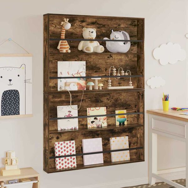 vidaXL Regal za revije s polico 2 pcs Dimljeni oreh 100 x 12 x 70 cm