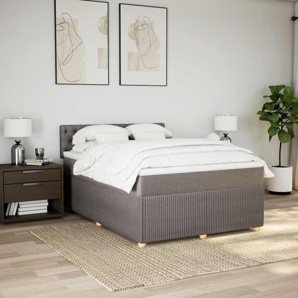 vidaXL Box spring postelja z vzmetnico taupe 160x200 cm blago
