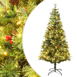 vidaXL Osvetljena novoletna jelka s storži zelena 120 cm PVC in PE