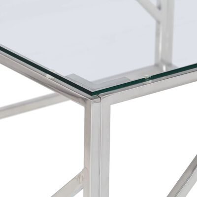 vidaXL Klubska mizica srebrna nerjaveče jeklo in kaljeno steklo