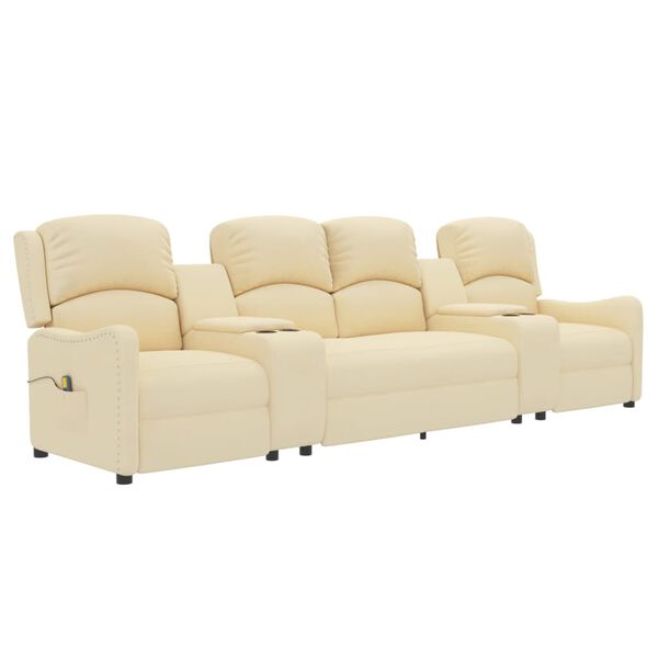 vidaXL Masažni štirised z držali za skodelico krem blago