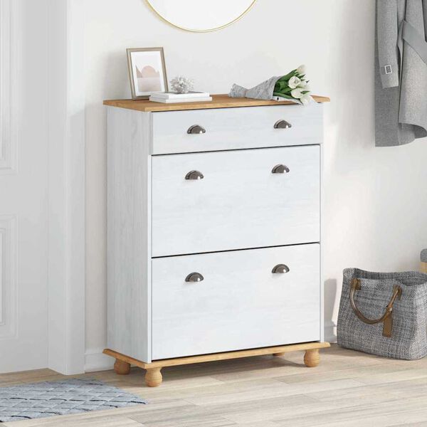 vidaXL Omara za čevlje ASKIM Bela 85 x 35 x 108 cm Trden borov les