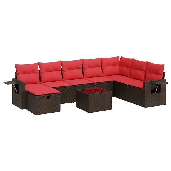 vidaXL Vrtna sedežna garnitura 8-delna z blazinami rjav poli ratan