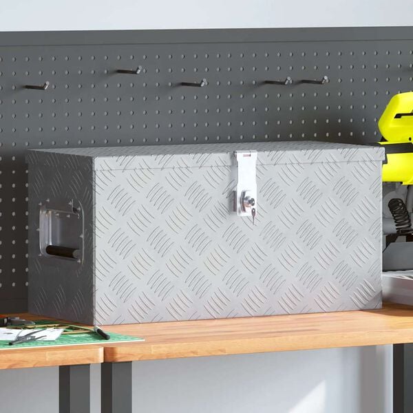 vidaXL Skrinja iz aluminija 61,5x26,5x30 cm srebrne barve