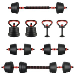vidaXL 4-v-1 set uteži, dumbbell, barbell in kettlebell 20 kg