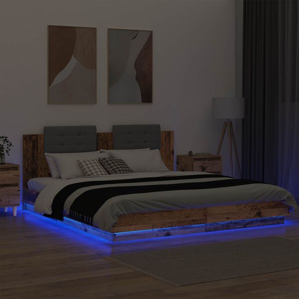 vidaXL Okvir postelje z naslonjalom z LED lučmi Star les 200 x 200 cm