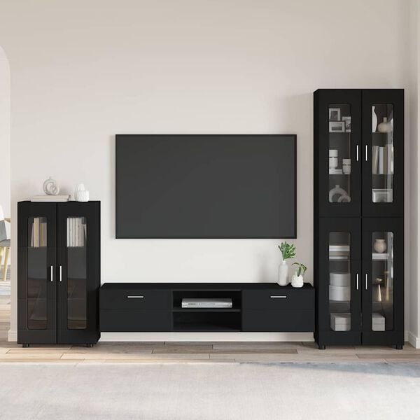 vidaXL Komplet TV omaric s predalom FLORIN Črna Konstruiran les