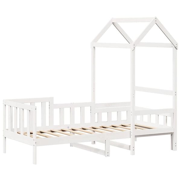 vidaXL Dnevna postelja s streho bela 80x200 cm trdna borovina