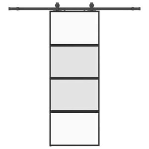 vidaXL Drsna vrata z opremo črna 76x205 cm kaljeno steklo