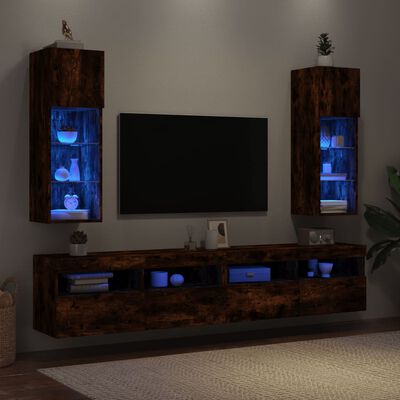 vidaXL TV omarica z LED lučkami 2 kosa dimljeni hrast 30,5x30x90 cm