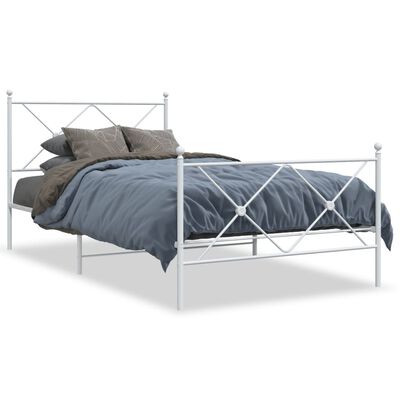 vidaXL Kovinski posteljni okvir z vzglavjem bel 107x203 cm