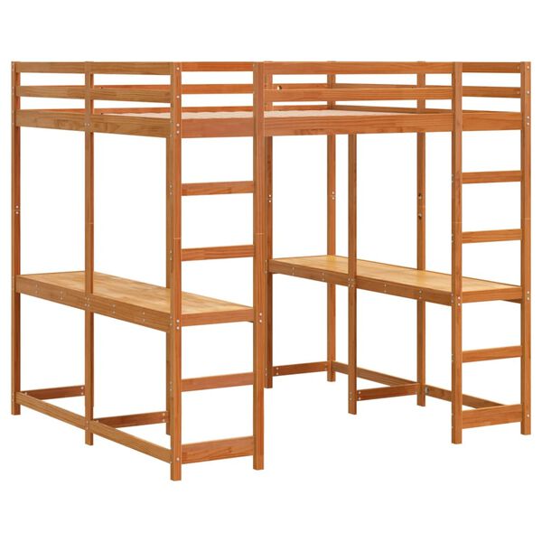 vidaXL Posteljni okvir z mizo in lestvijo rjav 160x200 cm borovina