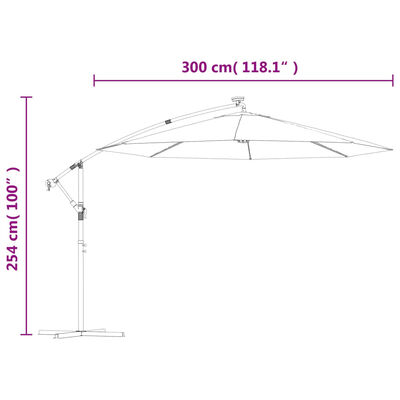 vidaXL Previsni senčnik LED luči in kovinski drog 300 cm antracit