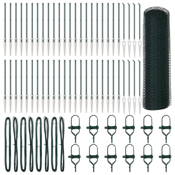 vidaXL Steber ograje. Zelena 100 x 1 m (25 mm mreža) Jeklo in PVC