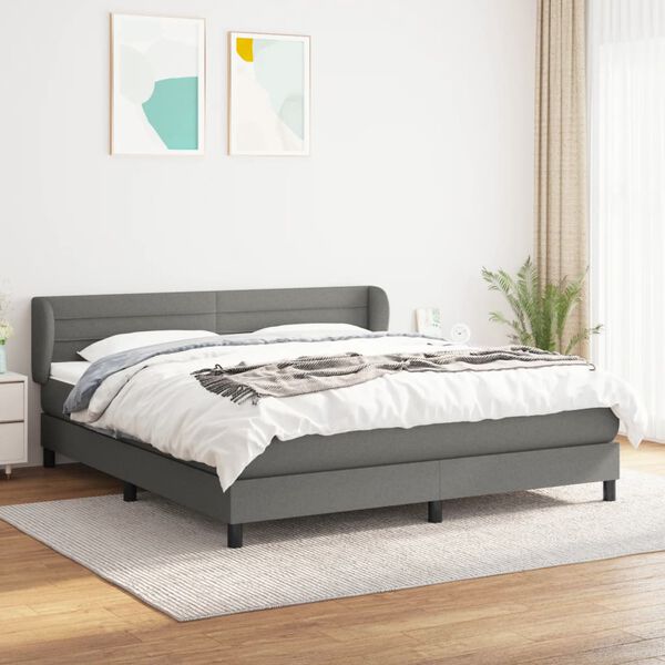 vidaXL Box spring postelja z vzmetnico temno siva 160x200 cm blago