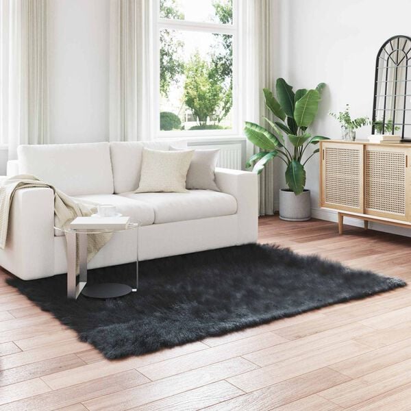 vidaXL Lažna Ovčja Koža Preproga Tafalla Črna 160 x 230 cm Poliester