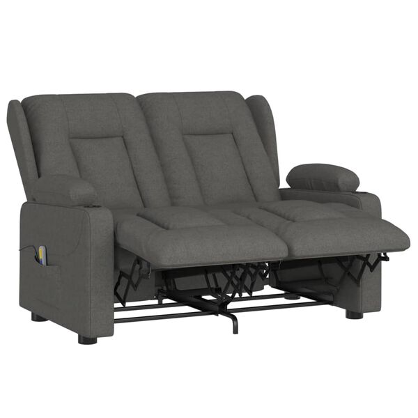 vidaXL Masažni dvosed z držali za skodelico temno sivo blago